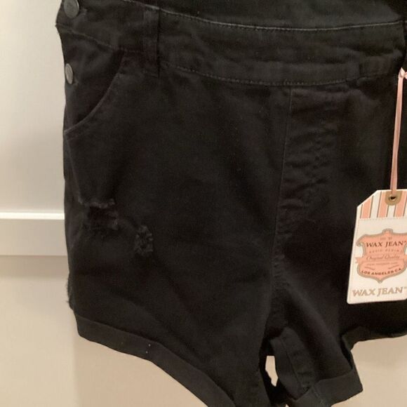 NWT Wax Jeans Shortalls Black Sz 1XL Distressed Stretch - Picture 4 of 12